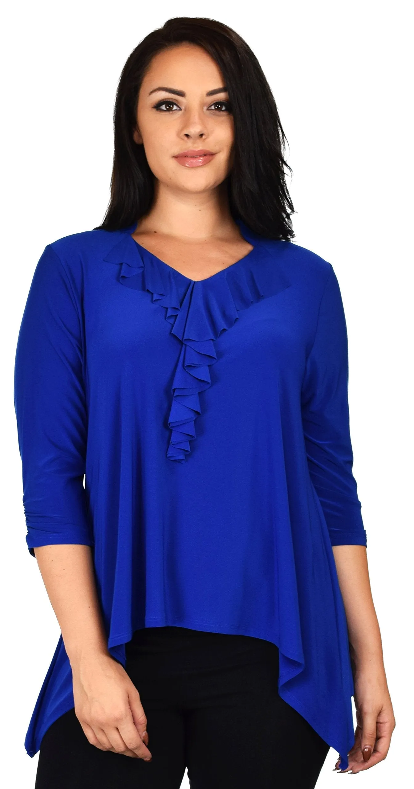Ruffled Collar Asymmetrical Babydoll Tunic Top Blouse Shirt