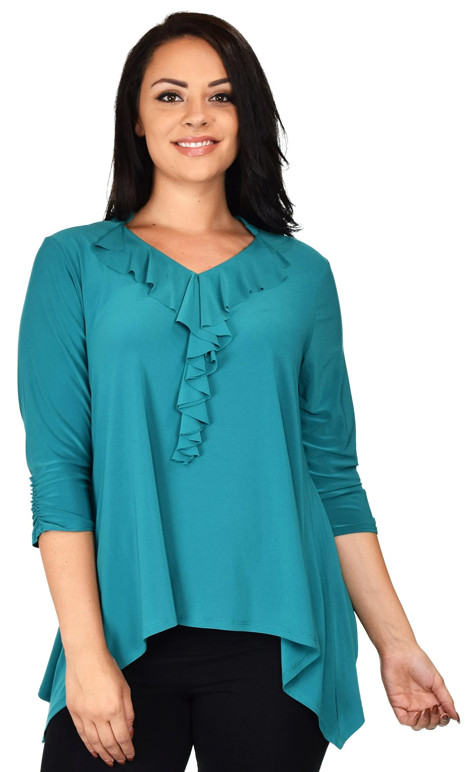 Ruffled Collar Asymmetrical Babydoll Tunic Top Blouse Shirt