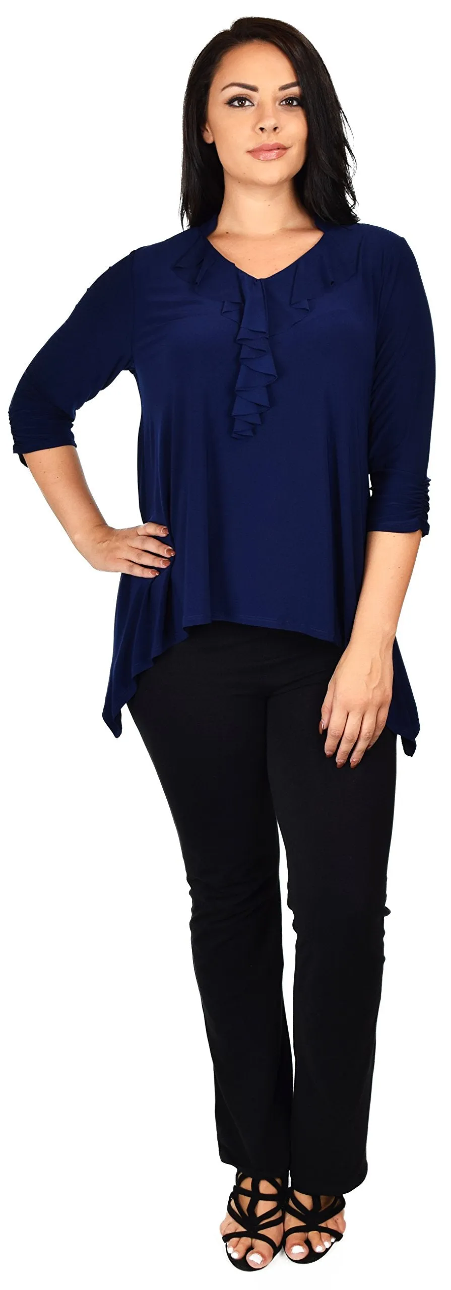 Ruffled Collar Asymmetrical Babydoll Tunic Top Blouse Shirt