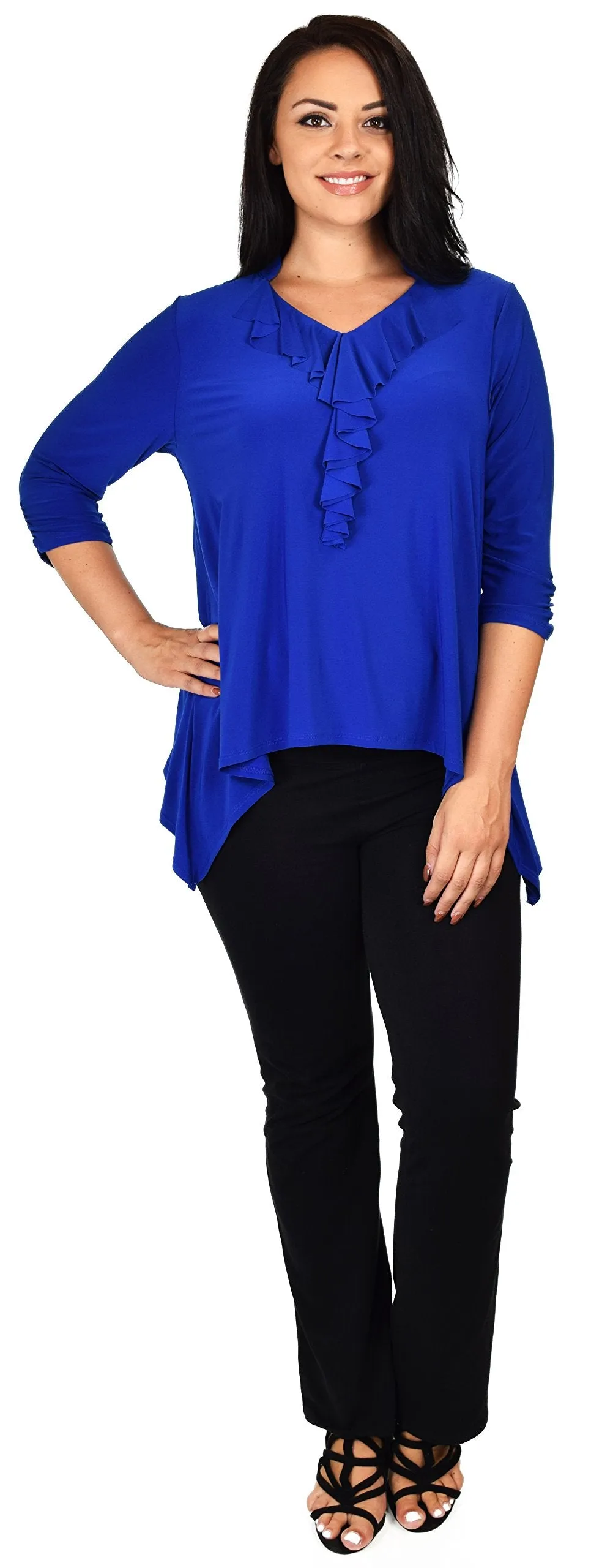 Ruffled Collar Asymmetrical Babydoll Tunic Top Blouse Shirt