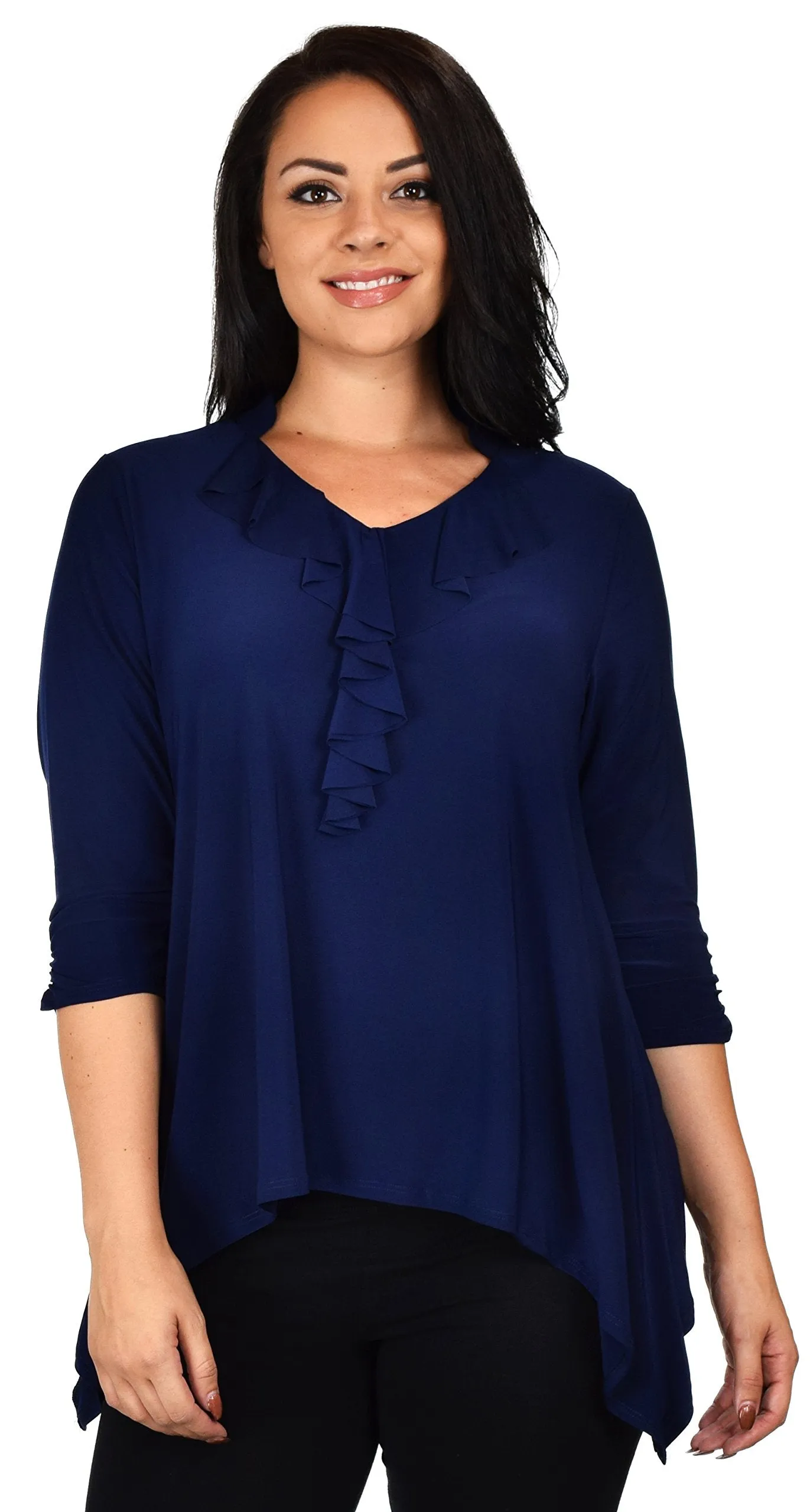 Ruffled Collar Asymmetrical Babydoll Tunic Top Blouse Shirt