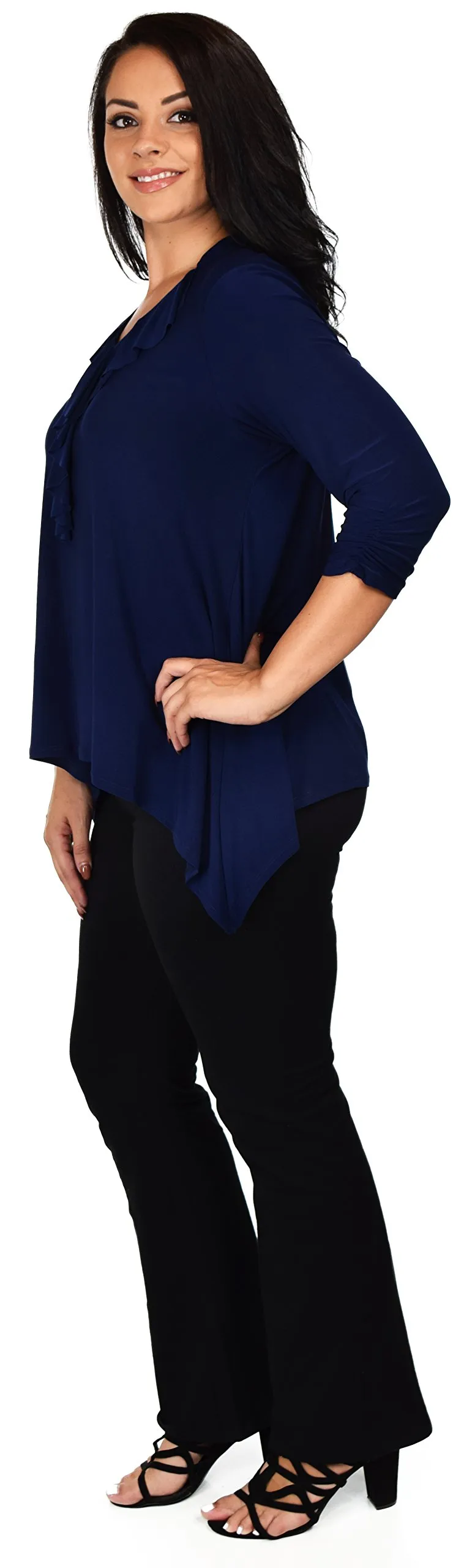 Ruffled Collar Asymmetrical Babydoll Tunic Top Blouse Shirt