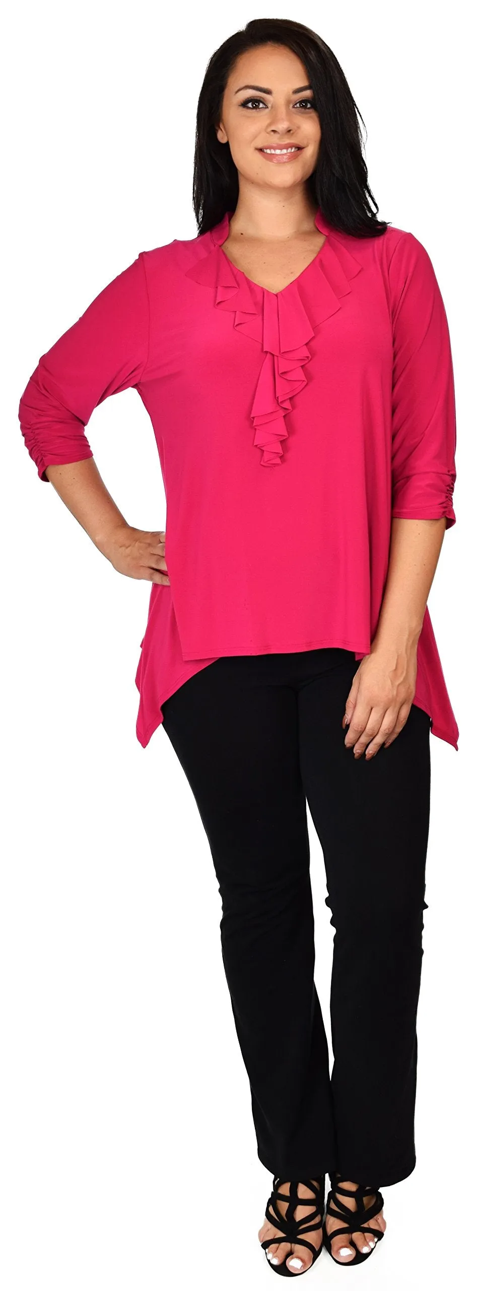 Ruffled Collar Asymmetrical Babydoll Tunic Top Blouse Shirt