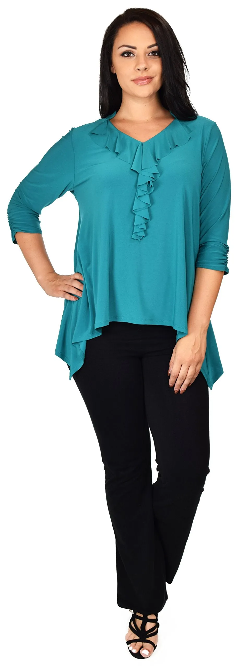 Ruffled Collar Asymmetrical Babydoll Tunic Top Blouse Shirt