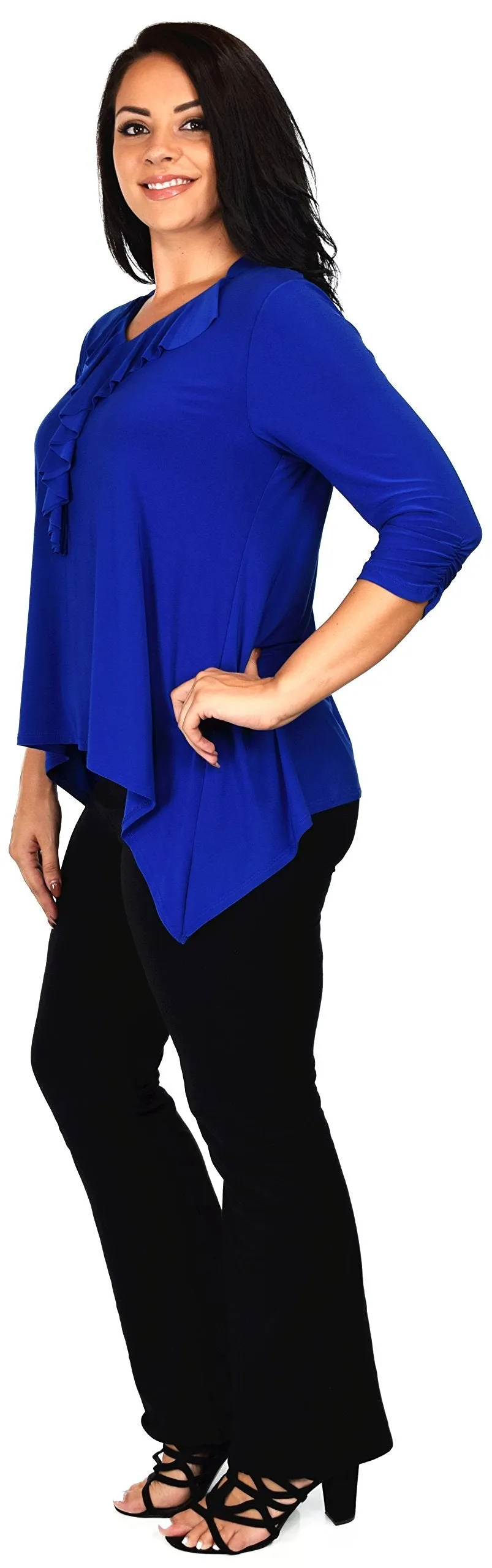 Ruffled Collar Asymmetrical Babydoll Tunic Top Blouse Shirt