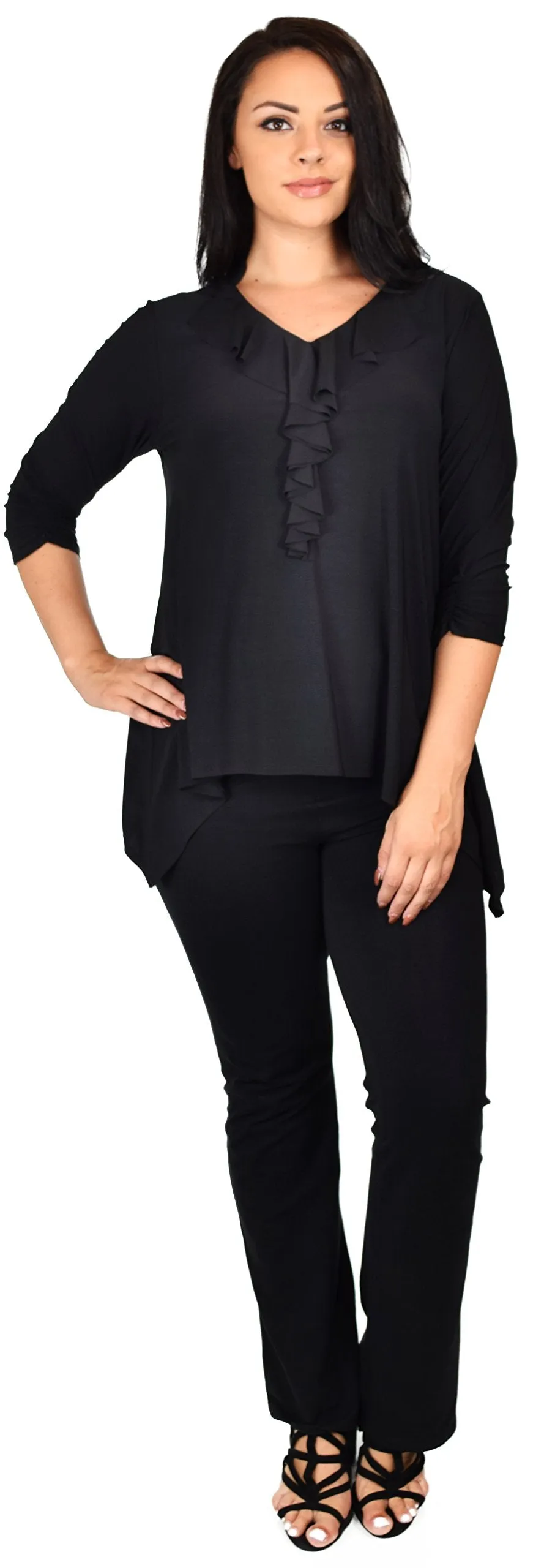 Ruffled Collar Asymmetrical Babydoll Tunic Top Blouse Shirt