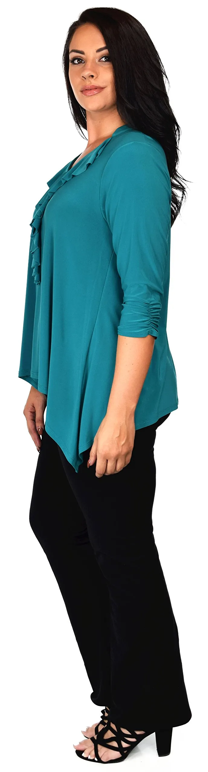Ruffled Collar Asymmetrical Babydoll Tunic Top Blouse Shirt
