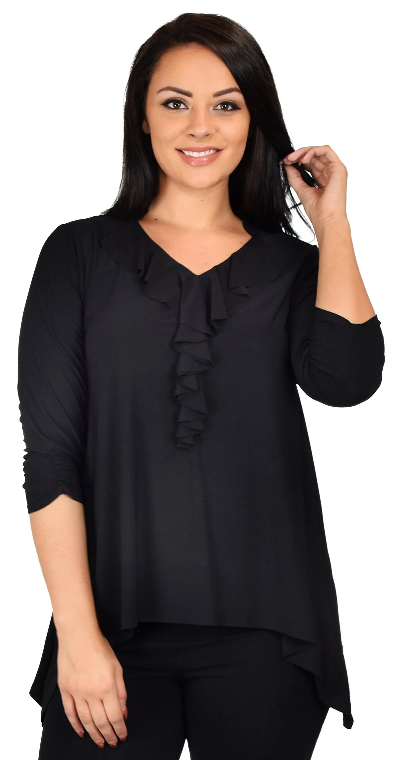 Ruffled Collar Asymmetrical Babydoll Tunic Top Blouse Shirt