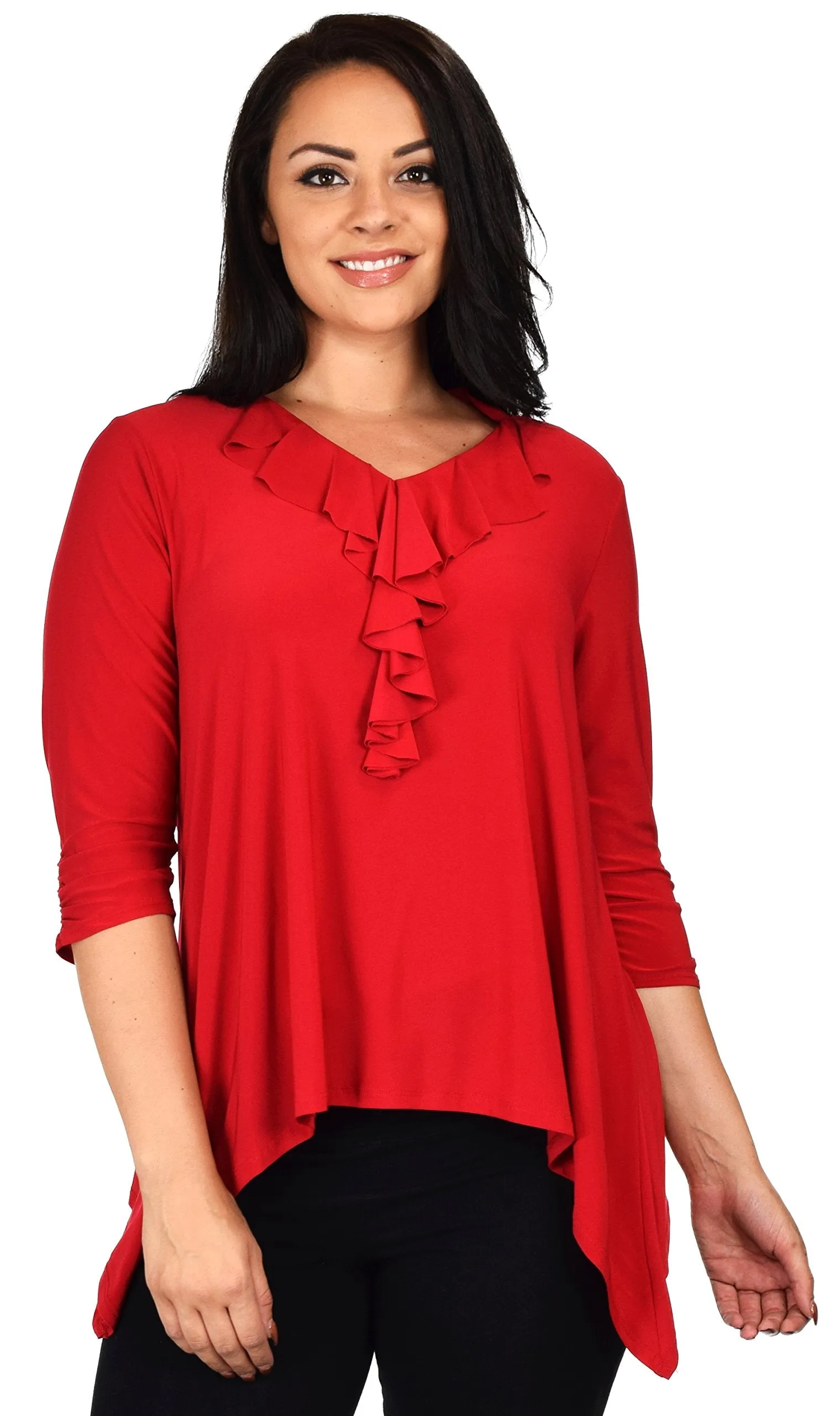 Ruffled Collar Asymmetrical Babydoll Tunic Top Blouse Shirt
