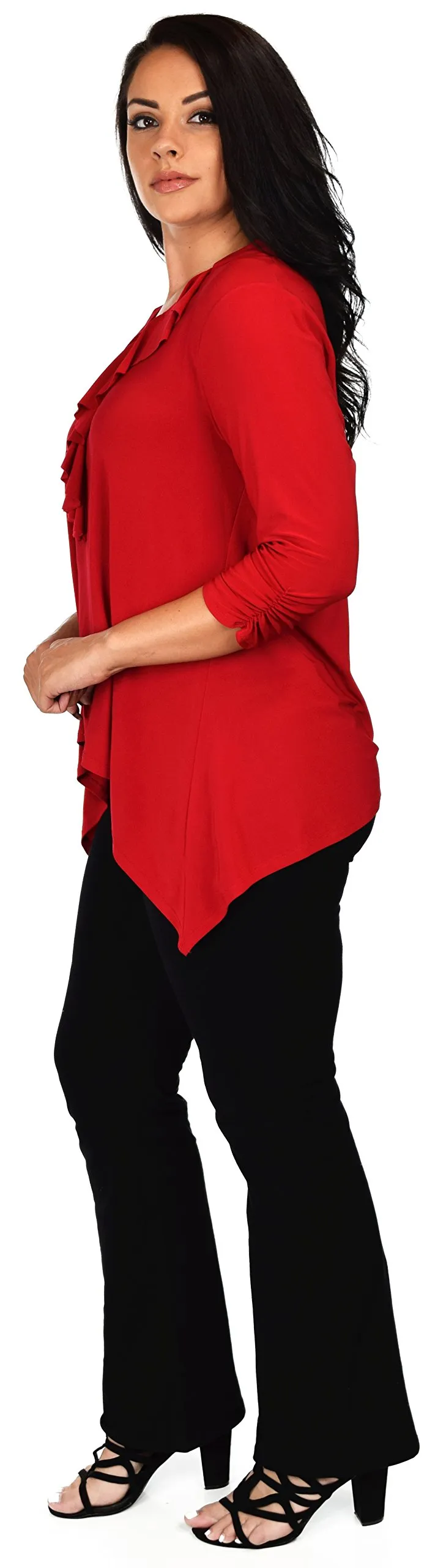 Ruffled Collar Asymmetrical Babydoll Tunic Top Blouse Shirt