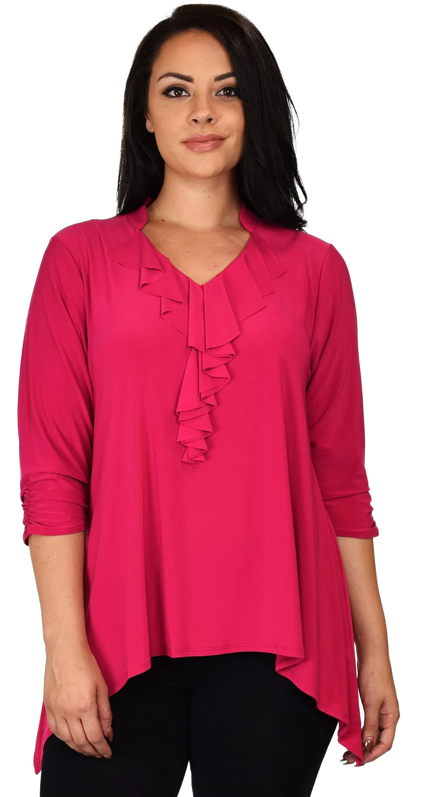 Ruffled Collar Asymmetrical Babydoll Tunic Top Blouse Shirt