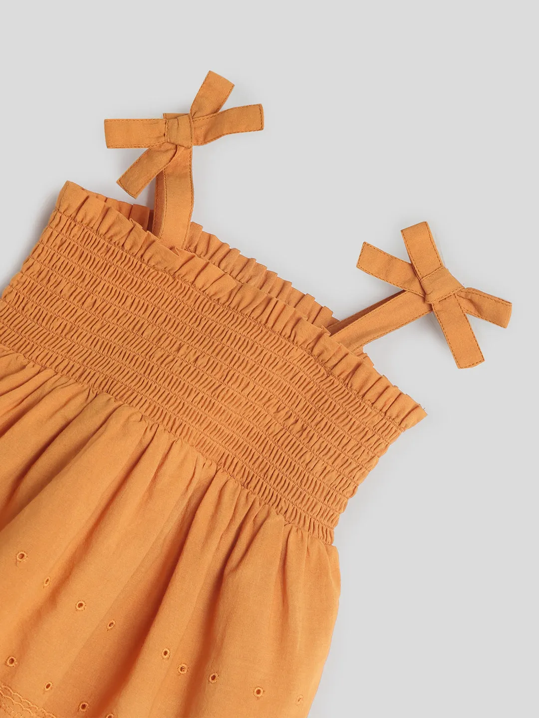 Rust Smocked Schiffli Dress