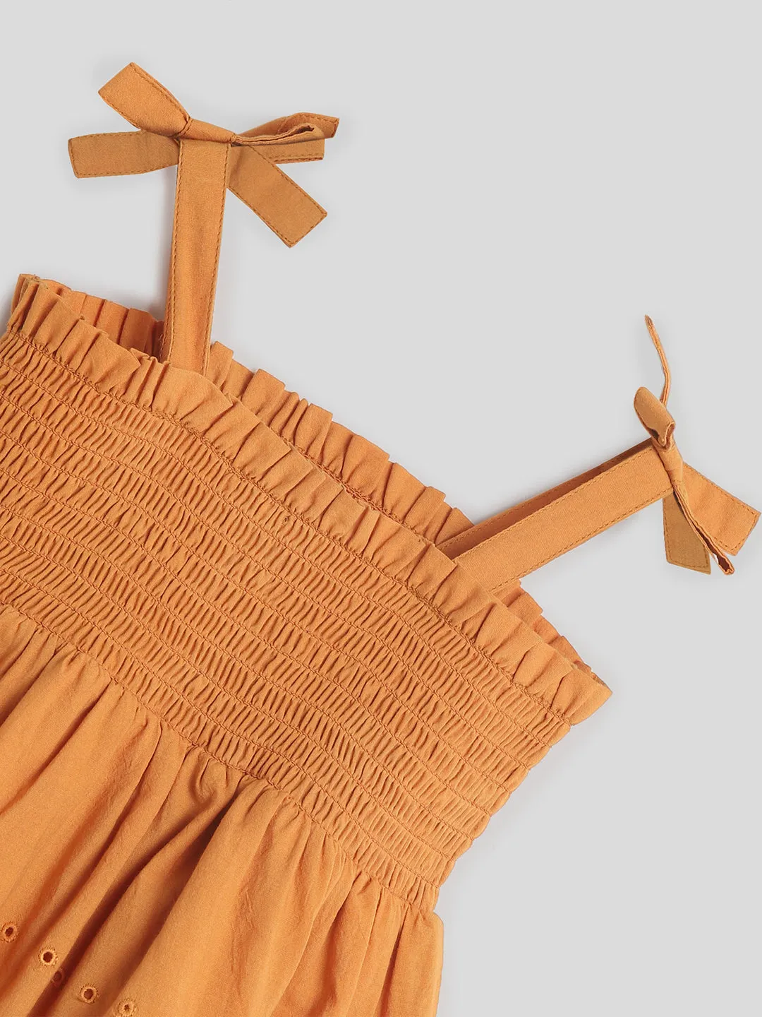 Rust Smocked Schiffli Dress