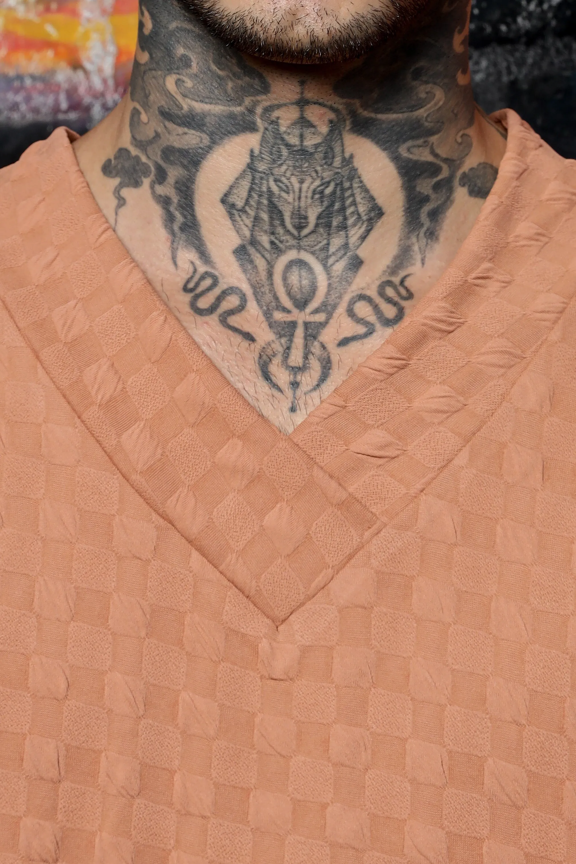 Unisex Brown Textured V-Neck Oversized T-shirt