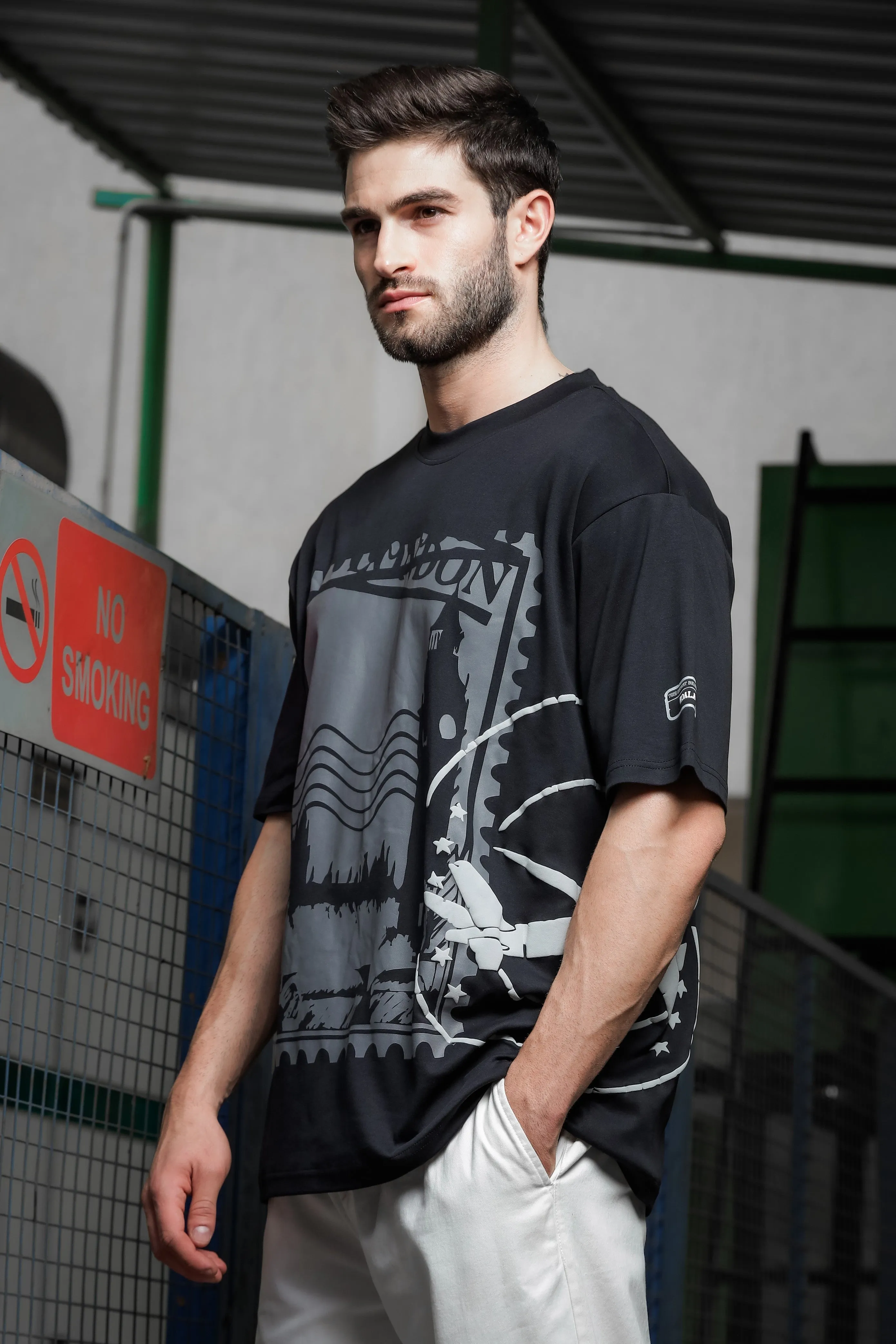 Unisex Oversized Printed Drop-Shoulder Sleeve Pure Cotton T-shirt