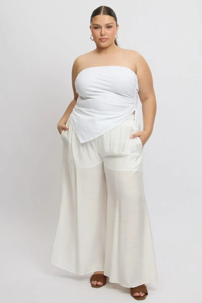 White Paperbag Waist Very Wide Leg Pants
