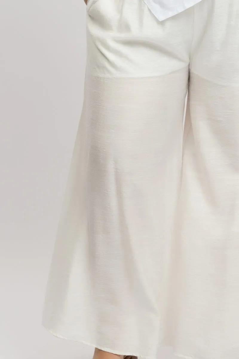 White Paperbag Waist Very Wide Leg Pants