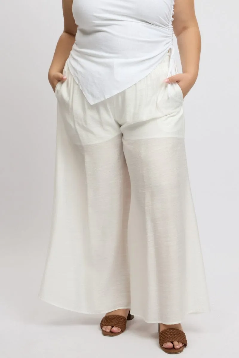 White Paperbag Waist Very Wide Leg Pants