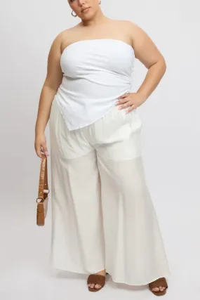 White Paperbag Waist Very Wide Leg Pants