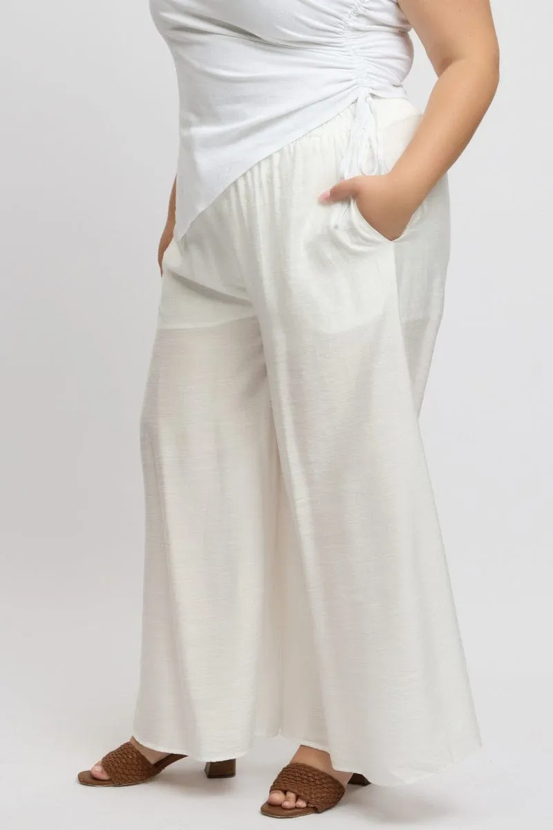 White Paperbag Waist Very Wide Leg Pants