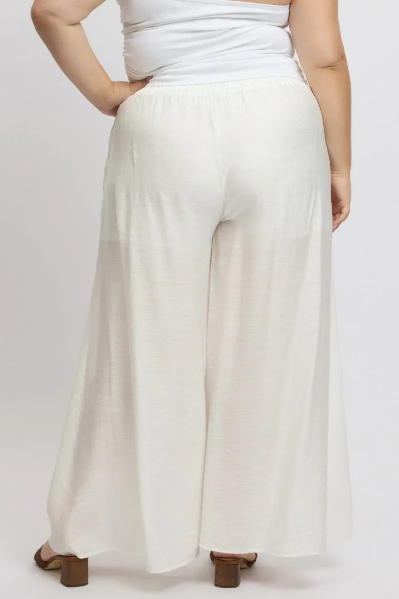 White Paperbag Waist Very Wide Leg Pants