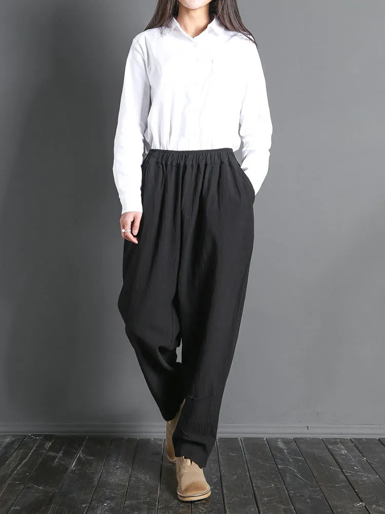 Women Casual Solid Color Elastic Waist Pants With Pocket