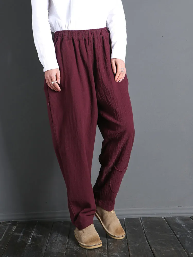 Women Casual Solid Color Elastic Waist Pants With Pocket