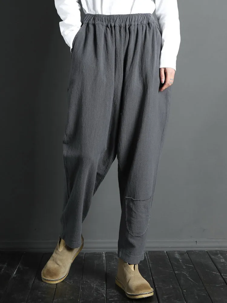 Women Casual Solid Color Elastic Waist Pants With Pocket
