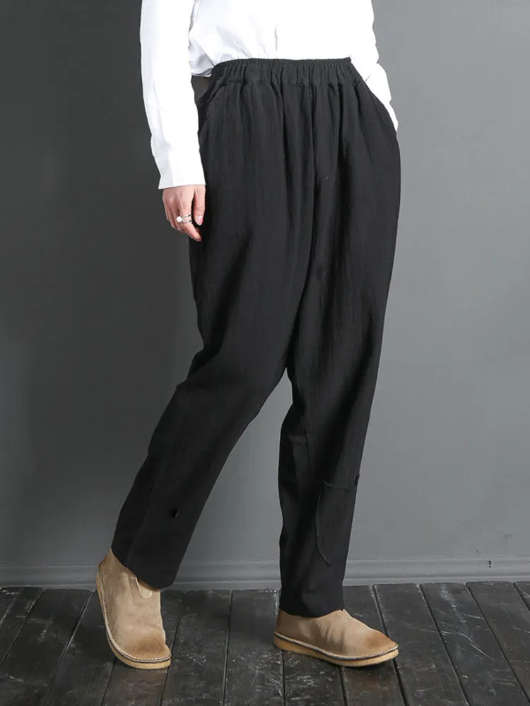 Women Casual Solid Color Elastic Waist Pants With Pocket