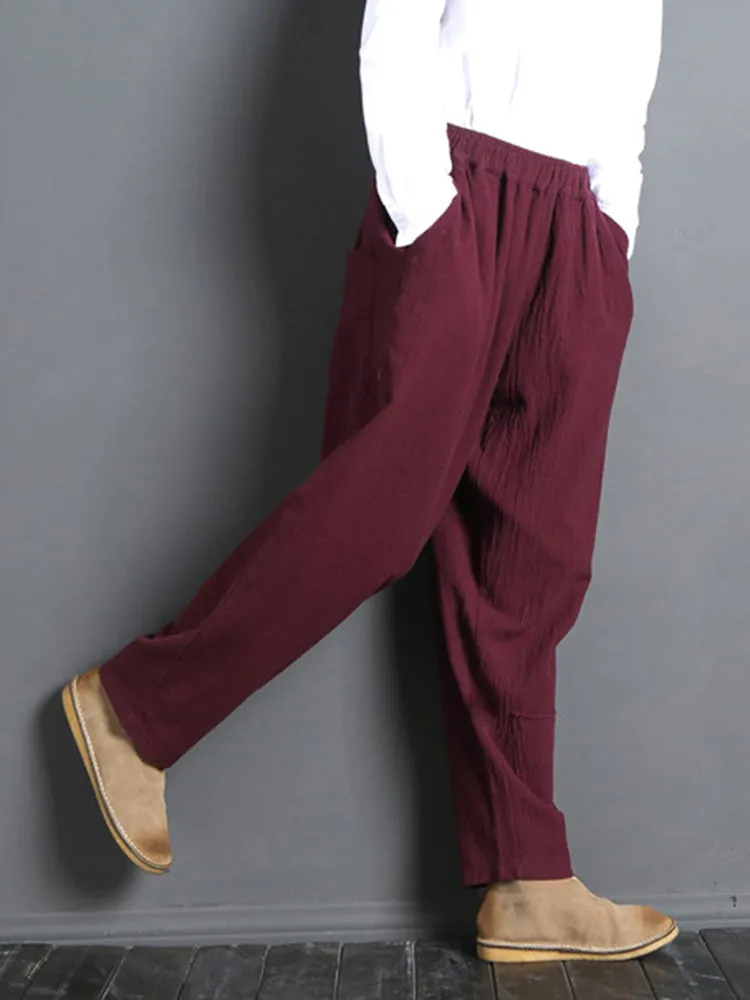 Women Casual Solid Color Elastic Waist Pants With Pocket